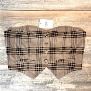 Forever 21Brown Plaid Vest Style Tube Top NWT
